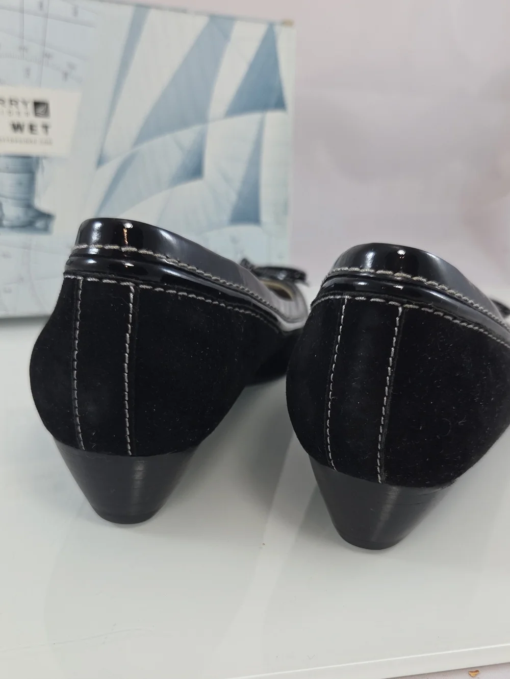 Sperry Camden Top-Sider Black Suede Wedge Ballet Flats Size 8.5
